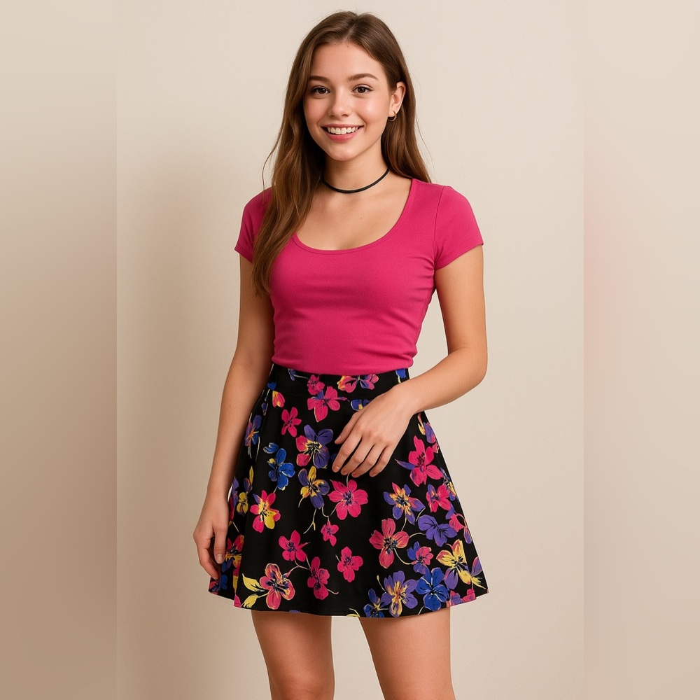Candies Y2K black bright floral mini skirt 3 Vintage Cottagecore